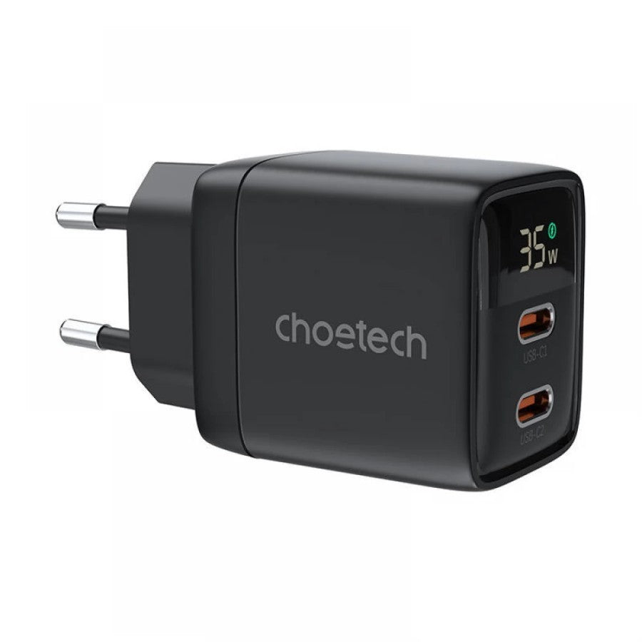 Choetech PD35W GAN Dual type-C Display wall charger black
