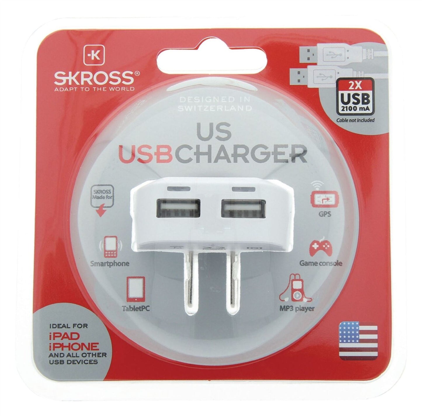 SKROSS ADAPTER WORLD - US USB 2.4A (BLISTER) - WHITE