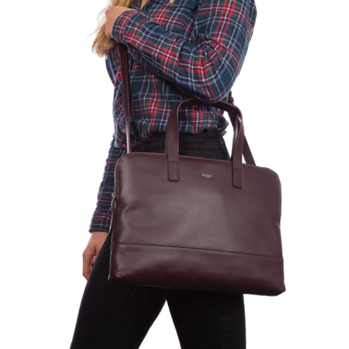 KNOMO SLIM BRIEFCASE BAG 14 INCH REEVES LEATHER - ESPRESSO