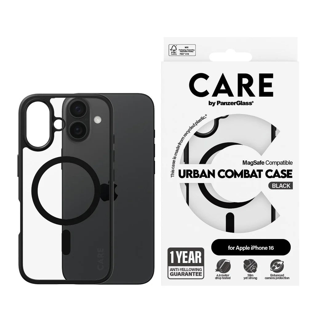CARE by PanzerGlass® Case Flagship Urban Combat Black MagSafe iPhone 16