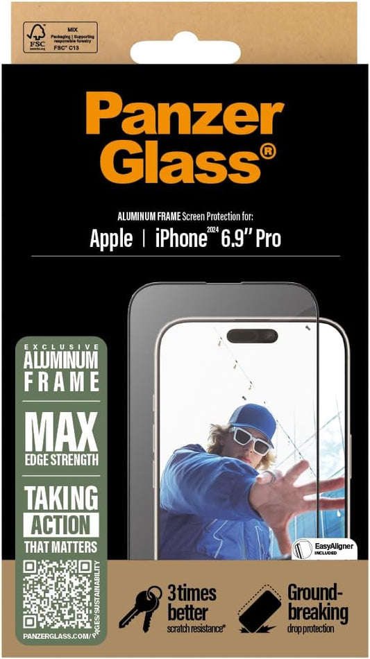 PanzerGlass® Screen Protector Aluminum Frame iPhone 16 Pro Max| Ultra-Wide Fit