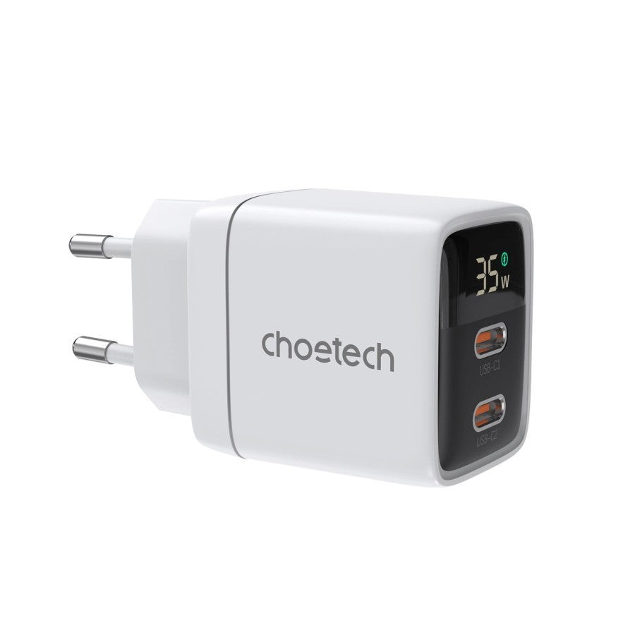 Choetech PD35W GAN Dual type-C Display wall charger white