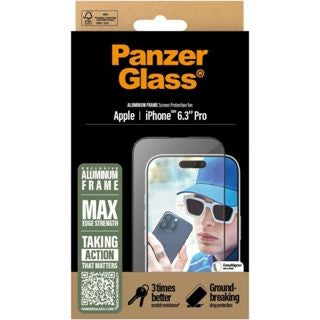 PanzerGlass® Screen Protector Aluminum Frame iPhone 16 Pro | Ultra-Wide Fit
